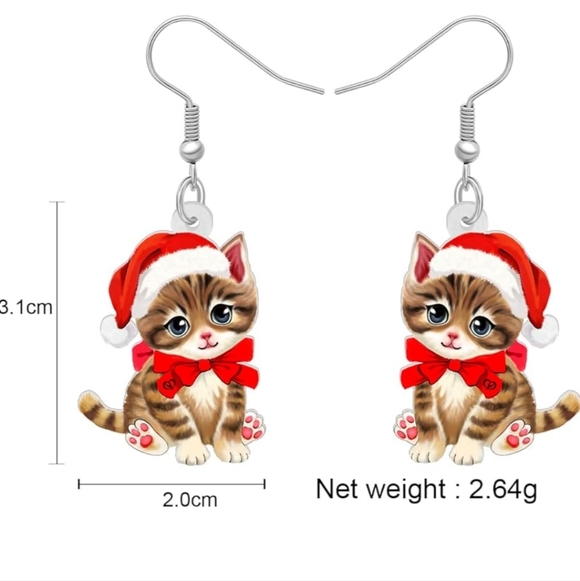 Adorable Cat Earrings with Santa Hat - Picture 5 of 5